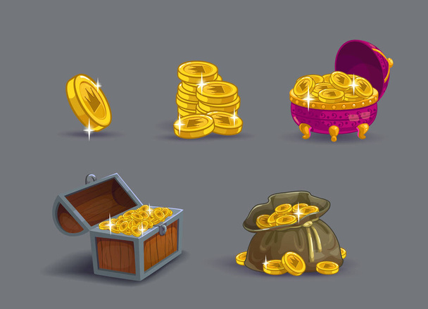 Cartoon golden coins icons set. - Vector, Image