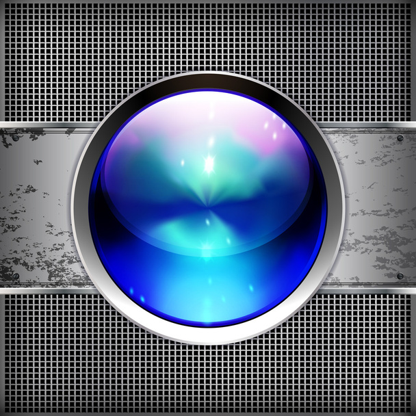 Techno background with glossy button. Metal banner - Vector, Image
