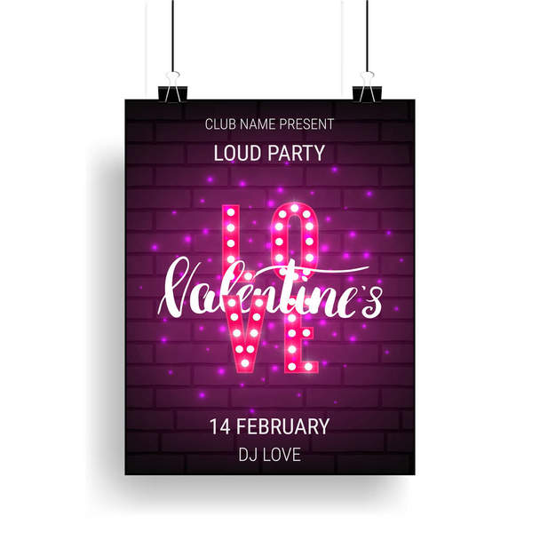 Dia dos Namorados modelo de cartaz de festa com letras brilhantes e caligrafia
 - Vetor, Imagem