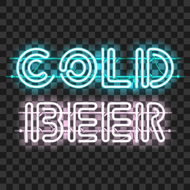 Glowing neon bar sign COLD BEER - Wektor, obraz
