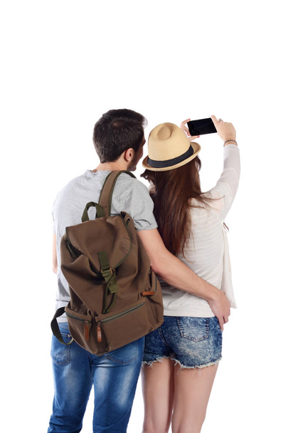 Back view of travelling couple. - Φωτογραφία, εικόνα
