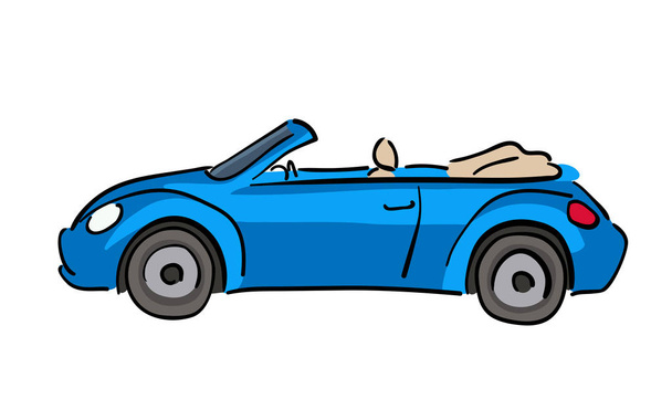 Mavi cabriolet araba elle çizilmiş - Vektör, Görsel