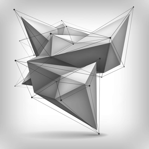 Volume geometric shape, lines and points, 3d crystal, abstraction low polygons object, vector design form - Vector, Image