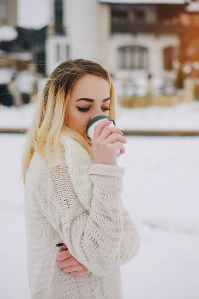 beautiful girl on winter walk - Фото, изображение