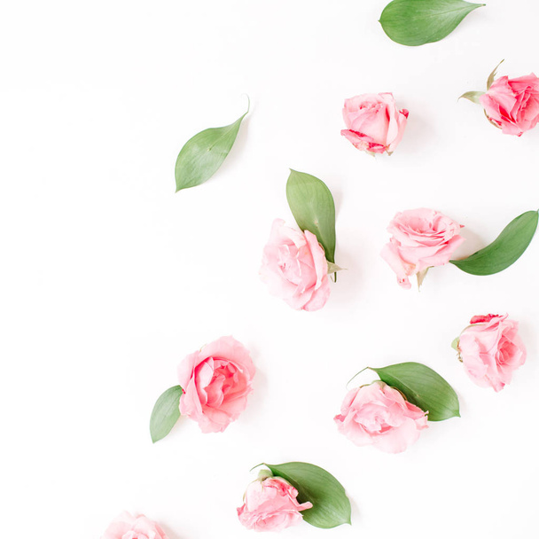 Pink roses buds on white background - Foto, afbeelding