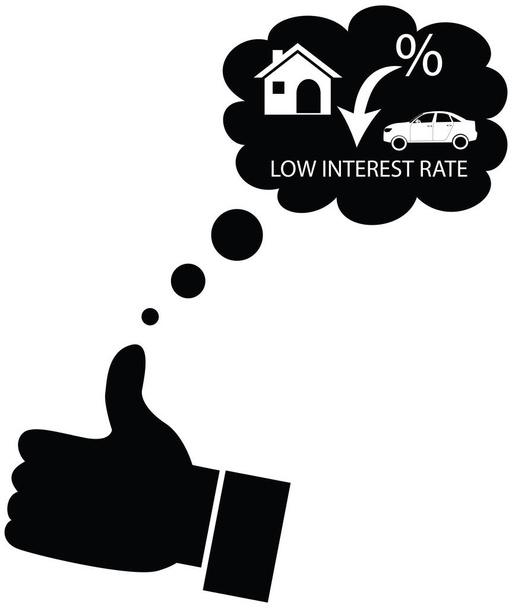 Person dreaming or liking for decline in interest rates. - Vector, Image