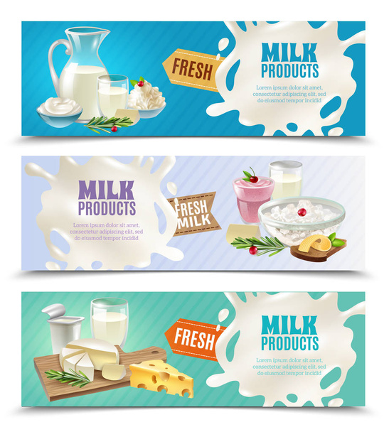 Dairy Products Horizontal Banners Set - ベクター画像