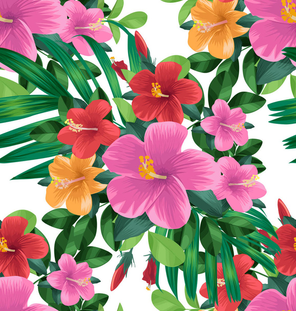 hibiscus seamless pattern - Vector, Image