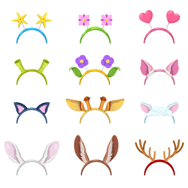 Zvířata maska kolekce s izolované uši prase, kočka a králík. Vektorové ilustrace - Vektor, obrázek