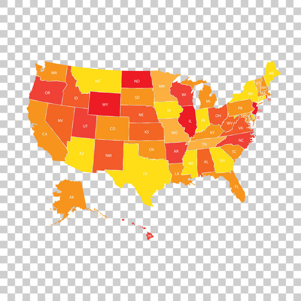 Χάρτης ΗΠΑ με ομοσπονδιακές Πολιτείες. Εικονογράφηση διάνυσμα Ηνωμένες Πολιτείες της Αμερικής. - Διάνυσμα, εικόνα
