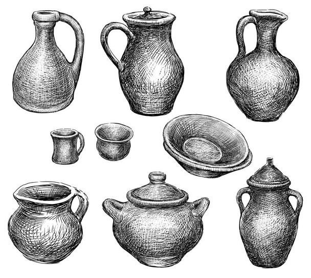 schetsen van de collectie aardewerk - Foto, afbeelding