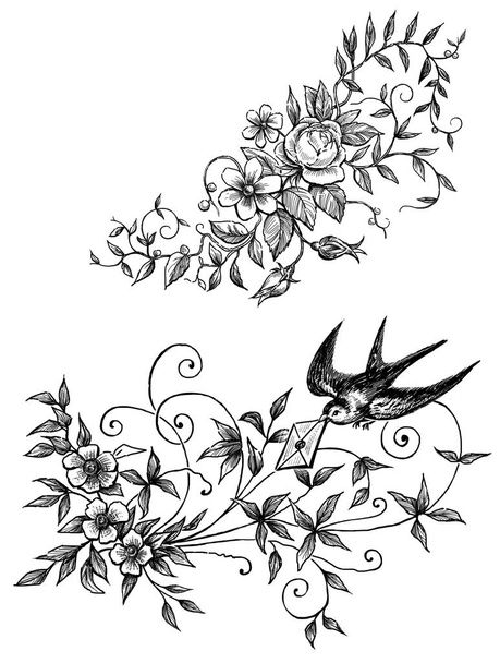 sketches of the vintage floral elements - Photo, image
