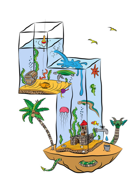 Номер чотири як акваріум з рибами і морських істот - Вектор, зображення