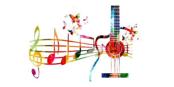 Colorful guitars and butterflies - Vector, imagen