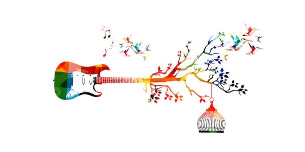 Πολύχρωμο κιθάρα και κολίβρια - Διάνυσμα, εικόνα