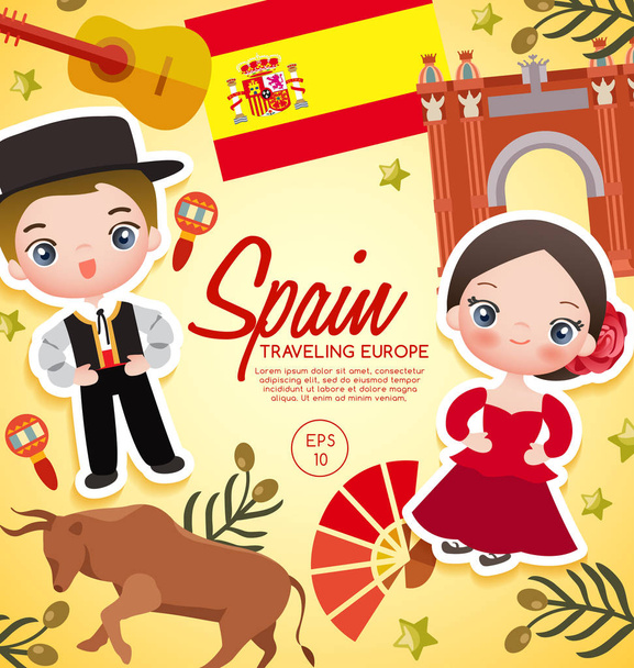 Подорож Європа: Іспанія туристичні пам'ятки: Векторні ілюстрації - Вектор, зображення