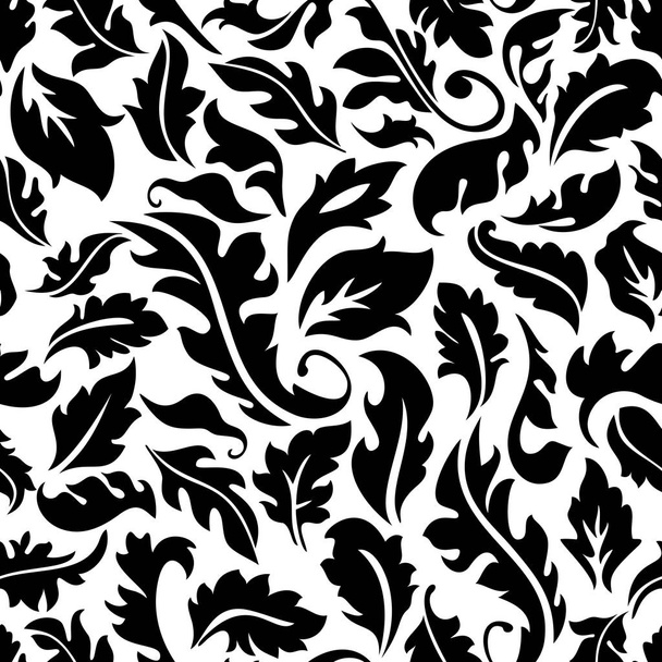 Seamless pattern with black leaves on a white background - ベクター画像