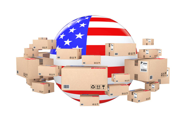 Global Shipping and Logistic Concept. Sphère avec drapeau américain Surro
 - Photo, image