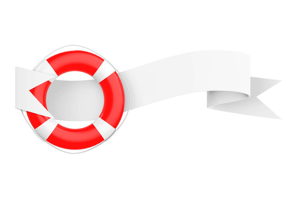 Life Bouy with Ribbon Banner. 3d Rendering - Photo, Image