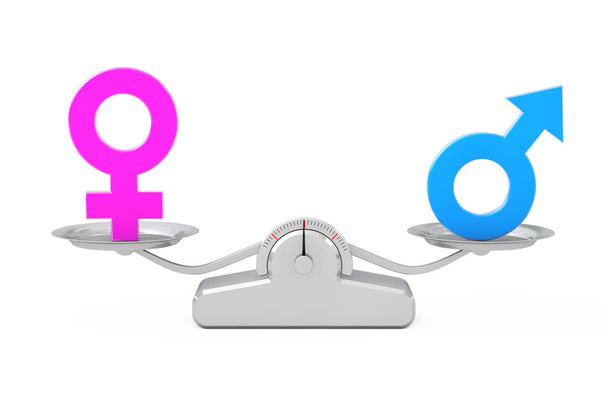 Male and Female Symbols Balancing on a Simple Weighting Scale. 3 - Photo, Image