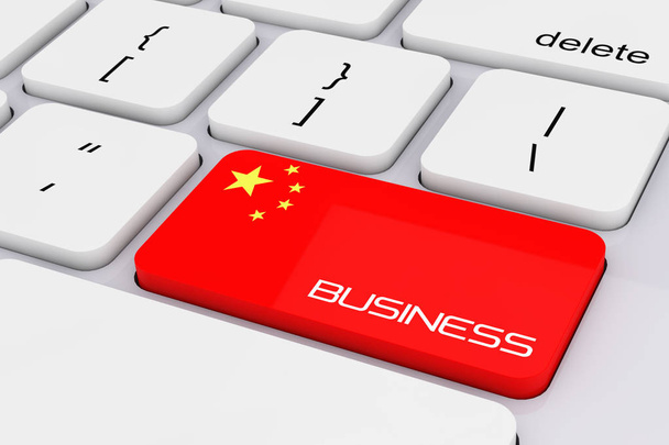 Teclado de computadora con bandera de China y signo de negocio. 3d rend
 - Foto, Imagen