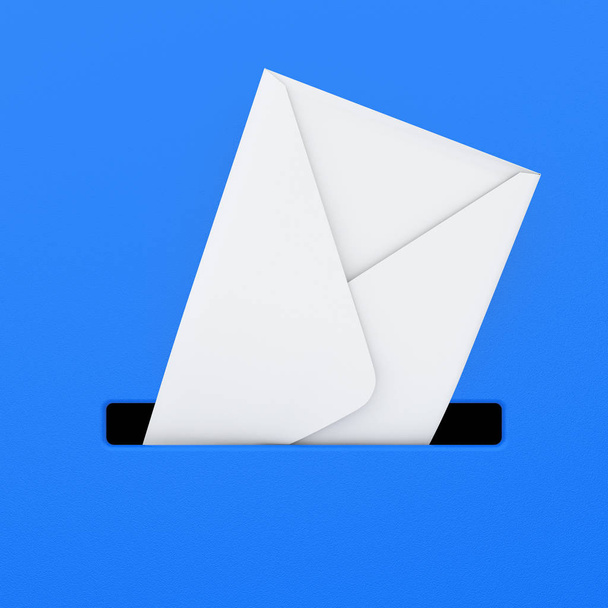 Λευκό φάκελο στο γραμματοκιβώτιο του μπλε. 3D rendering - Φωτογραφία, εικόνα