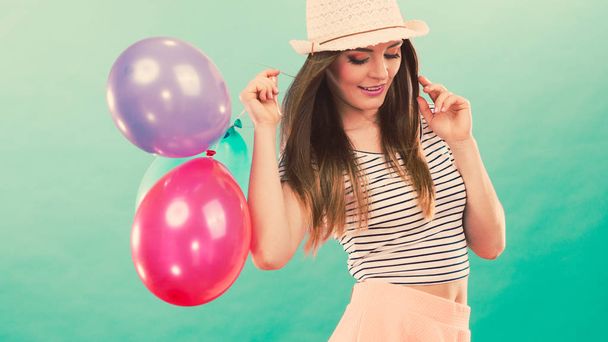 Joyful girl have fun with colorful balloons. - Fotografie, Obrázek