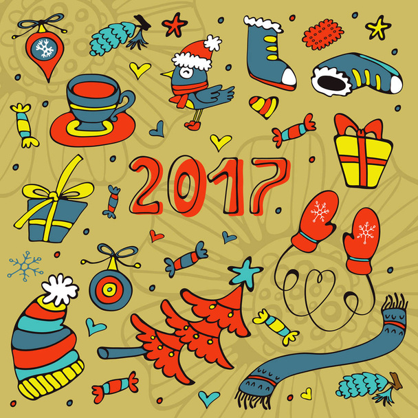 Colorful 2017 card with winter graphics - Vector, Image