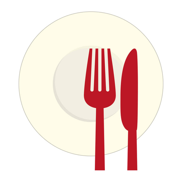rotes Messer, Gabel und Teller-Symbol - Vektor, Bild