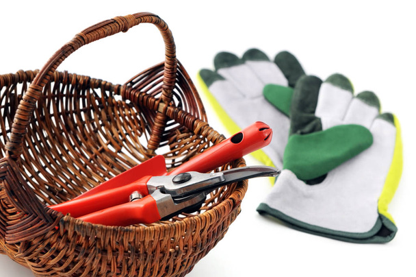 garden equipment like gloves shovel, scissors - Photo, Image