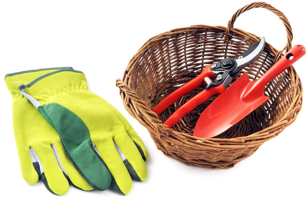 garden equipment like gloves shovel scissors - Photo, Image