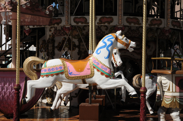 France, wooden horses on an old carousel - Photo, Image