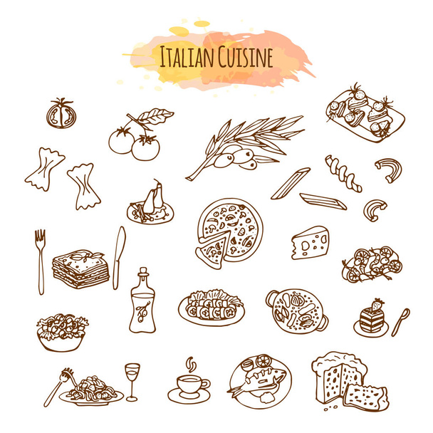 Hand drawn Italian cuisine. Food menu design - Vetor, Imagem