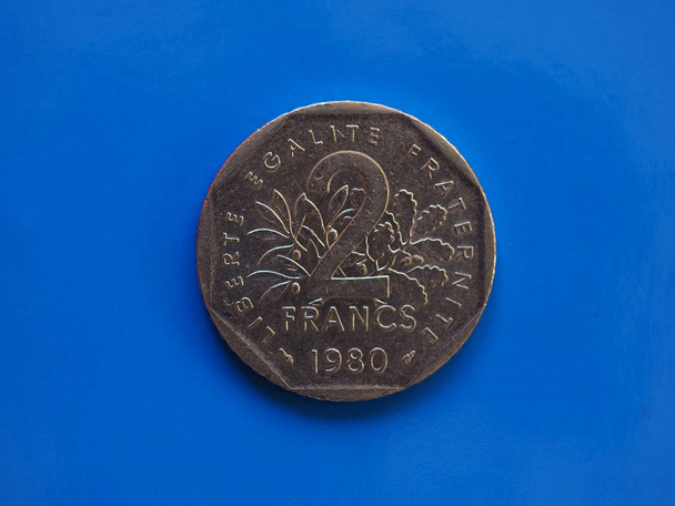Moeda de 2 francos, França sobre azul
 - Foto, Imagem