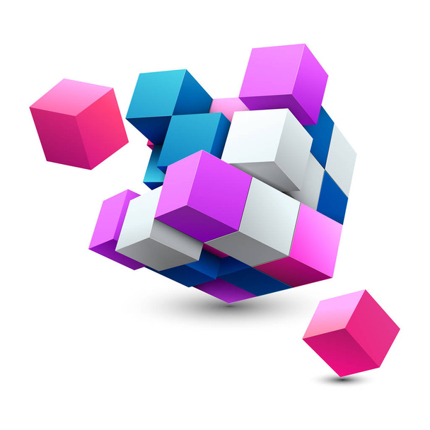 Cubos coloridos 3D, fundo. Ícone de infográfico de negócios e marketing
 - Vetor, Imagem