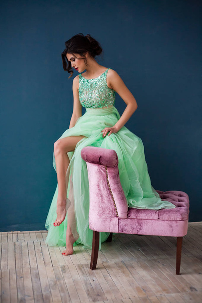 Fashion photo of beautiful lady wearing sparkling evening dress - Valokuva, kuva