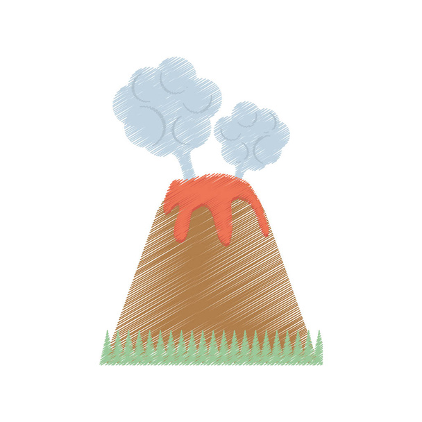 drawing volcan eruption lava mountain cloud - Vector, Image