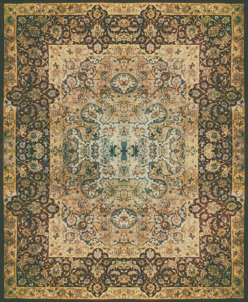 Perzisch tapijt textuur, abstract ornament. Ronde mandala patroon, Midden-Oosten traditionele tapijt stof textuur. Turquoise melkachtig blauw grijs bruin geel-rood - Foto, afbeelding