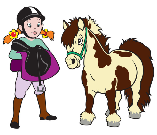Girl with pony horse - Vector, Image