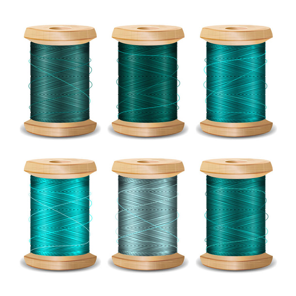 Thread Spool Set. Bright Old Wooden   Bobbin. Isolated On White Background For Needlework And Needlecraft. Stock Vector Illustration - Vector, Image