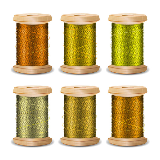 Thread Spool Set. Bright Old Wooden   Bobbin. Isolated On White Background For Needlework And Needlecraft. Stock Vector Illustration - Vector, Image