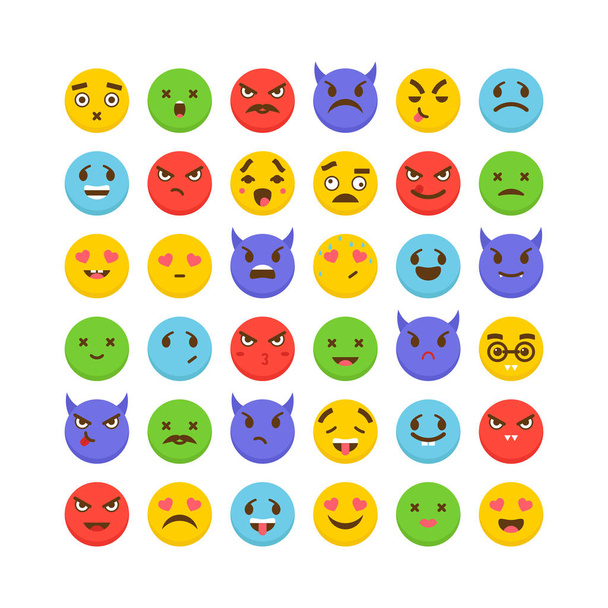 Set van emoticons. Platte ontwerp. Avatars. Schattig emoji iconen. Grote co - Vector, afbeelding