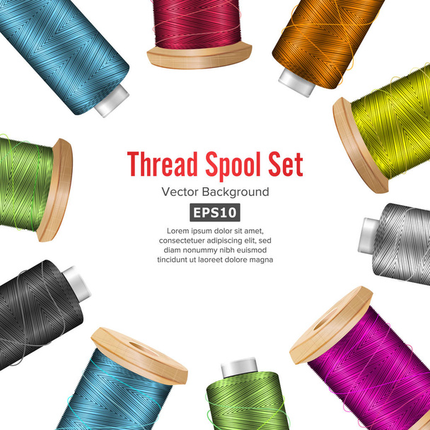 Thread Spool Banner Circle Border. Place For Text. Stock Vector Illustration Of Yarn Or Cotton Bobbin Reel. Isolated On White Background - Vector, Image