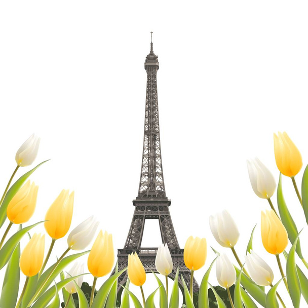 Eiffelova věž a kytice Tulipán. - Vektor, obrázek