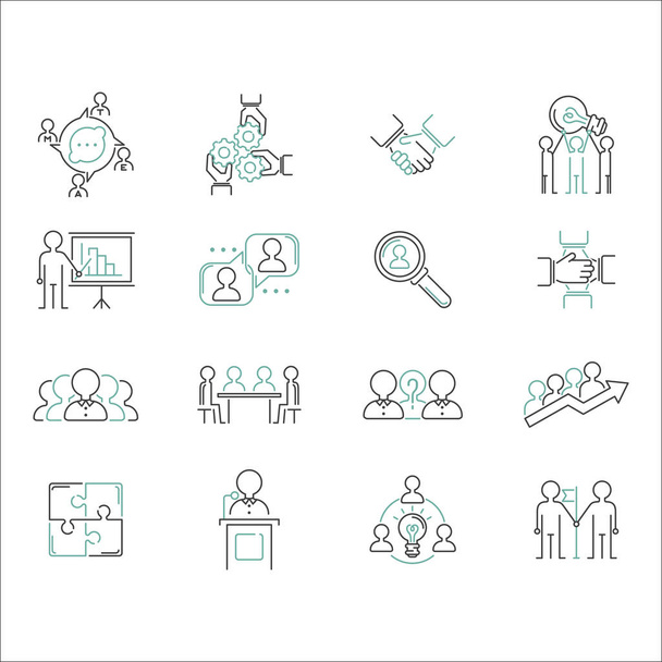 Business teamwork outline icons vector. - Vector, Imagen