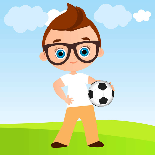 Young Boy. Kid playing football. Vector illustration eps 10 isolated on white background. Flat cartoon style. - Vector, Image