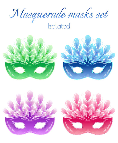 Isolated masquerade masks set on white background - Vector, Image