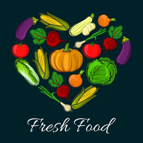 Cartaz de legumes vegetarianos, colheita agrícola
 - Vetor, Imagem