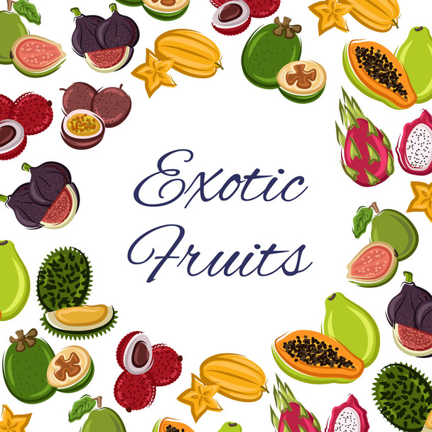 Fruits poster, tropical or exotic food - Vector, afbeelding