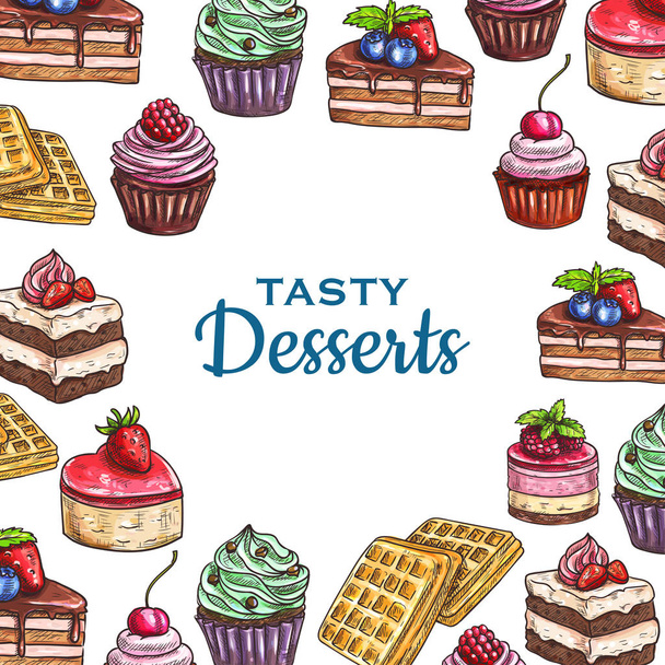 Bakery or pastry food poster, dessert cake - Vector, Image